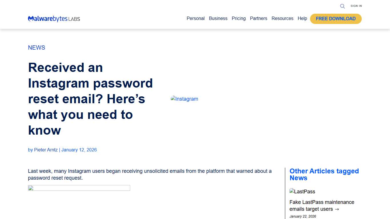 Received an Instagram password reset email? Here’s what you need to know Malwarebytes